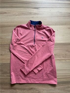 Vineyard Vines Pink Heathered Half-Zip Pullover with Navy Trim